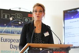 Elisabetta Gardini MEP speaks live via video satellite to an earthquake hit region it Italy 